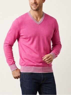Raffi Men’s Cashmere Cotton Bold Hot Pink V-Neck Sweater Colorful Preppy Size XL